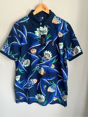 Polo by Ralph Lauren Navy Floral Cotton Polo Shirt Size M